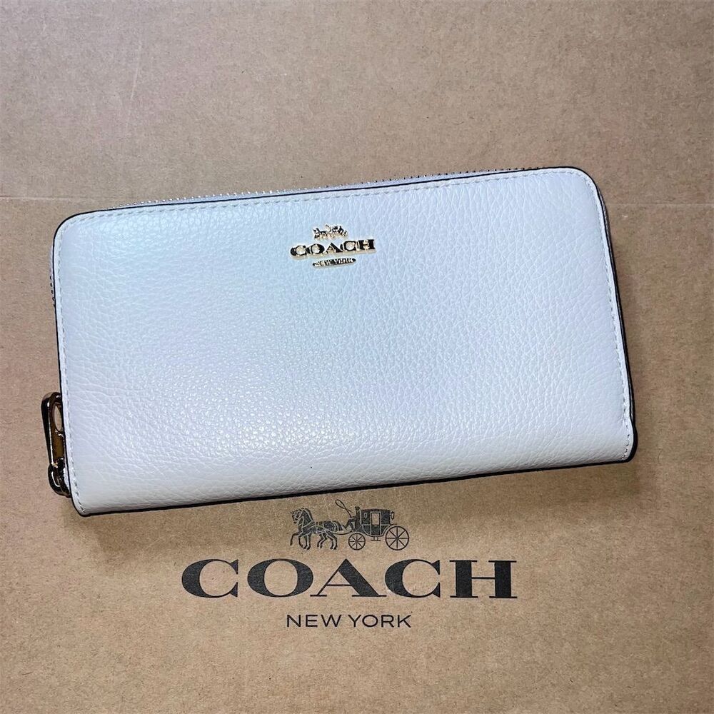 COACH Leather Wallet Long Zip-Around White Ivory w Gold Hardware AUTHENTIC NWOT